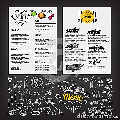 Food menu, restaurant template design. Flyer cafe. Brochure vint Vector Illustration