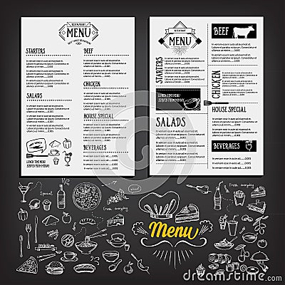 Food menu, restaurant template design. Flyer cafe. Brochure vint Vector Illustration