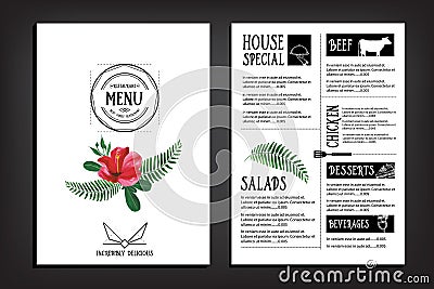 Food menu, restaurant template design. Flyer cafe. Brochure vint Vector Illustration