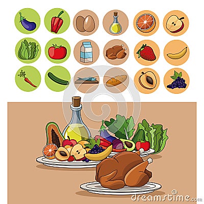 Food nutrition benefits vitamins diet image Vector Illustration