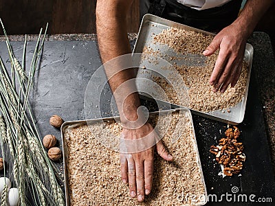 Food pastry recipe chef cooking baklava Stock Photo