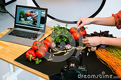 Food photography laptop advertisment stylist Stock Photo