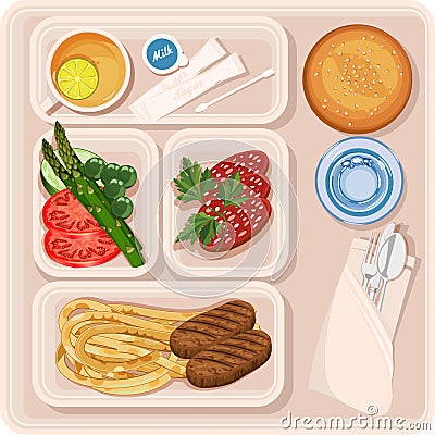 Food for plane passengers. Airplane lunch. Vector illustration Vector Illustration