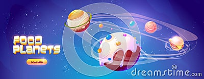 Food planets banner of space arcade game Vector Illustration