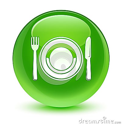 Food plate icon glassy green round button Cartoon Illustration