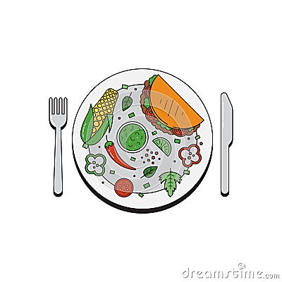Food in a plate Vector Illustration