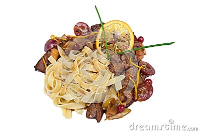 Food in a plate on a white background. Isolate PNG. Salad. meat. cheese. Stock Photo