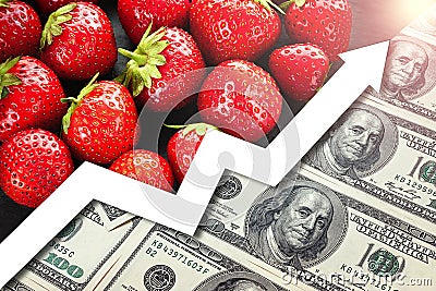 Food price rise. Food crisis concept. Global financial crisis. Food deficiency. Graph of growth in fruit prices. Problems crop Stock Photo