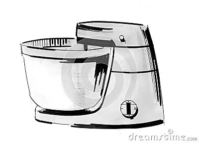 Food processor sketch Braun design Cartoon Illustration