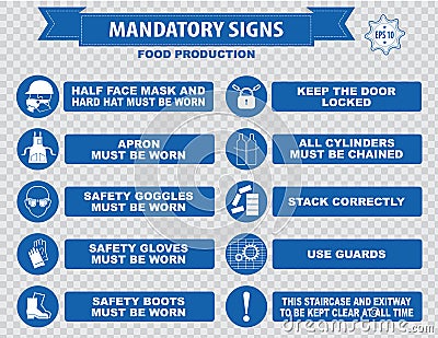 Food Production Mandatory Signs Stock Photo