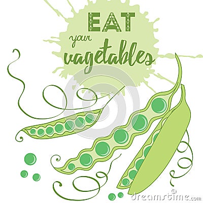 Food quotes. Eat your vegetables. Healthy organic product. Vector Illustration