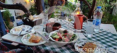 Food restaurant travelling Greece garden Symi Stock Photo