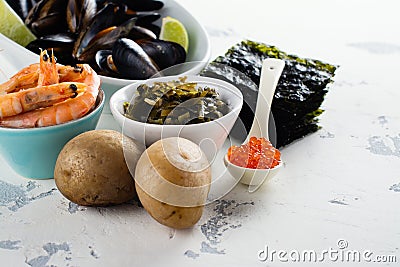 Food rich of iodine Stock Photo