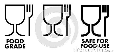 Food safe material sign. Wine glass and fork symbol meaning plastics is safe. Vector Illustration