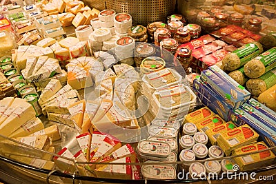 Food for sale at an indoor market in vancouver Editorial Stock Photo