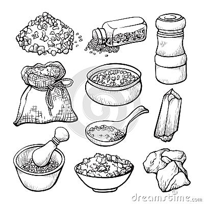 Food salt sketch, natural seasoning and cooking ingredient Vector Illustration