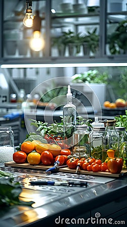 Food science lab conducts nutritional analysis for research purposes Stock Photo