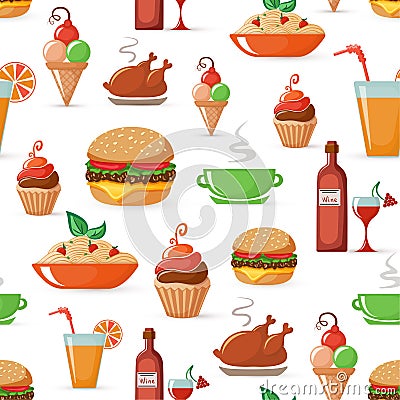 Food seamless icons pattern Vector Illustration