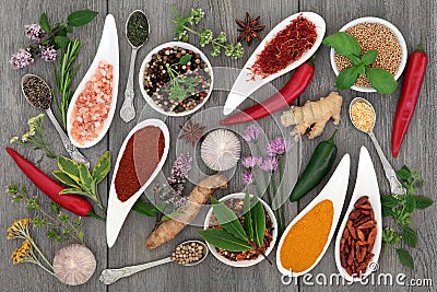 Food Seasoning with Herbs and Spices Stock Photo