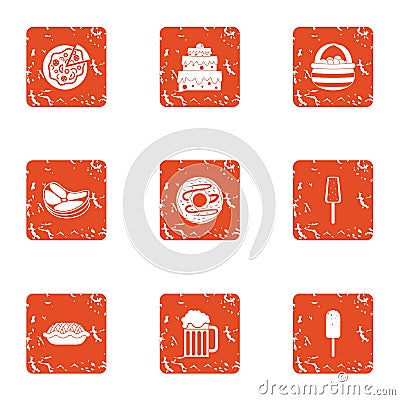 Food selection icons set, grunge style Vector Illustration