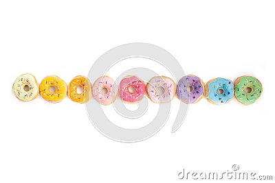 Toy food for children`s games. Hand-made donuts made of fabric, Stock Photo