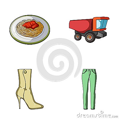 Food, shoes and other web icon in cartoon style.clothes, transport icons in set collection. Vector Illustration