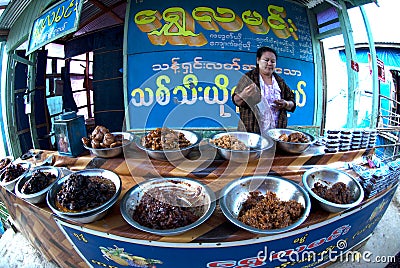 Food shop in Myanmar. Editorial Stock Photo