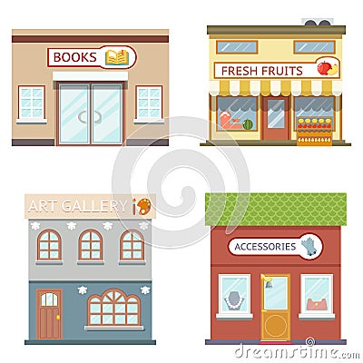 Food shops building set books art fruits Accessories flat design vector illustration Vector Illustration