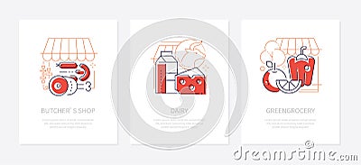 Food shops and market - line design style banners Vector Illustration