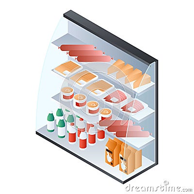 Food showcase fridge icon, isometric style Vector Illustration