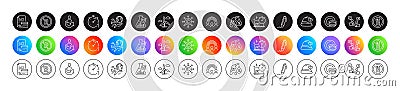Food, Signature and Timer line icons. For web app, printing. Round icon buttons. Vector Vector Illustration