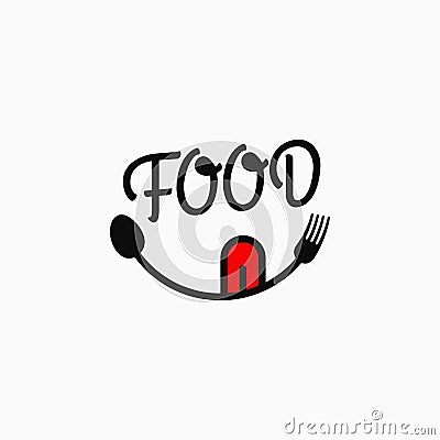 Food smile logo. Food lettering with eyes Vector Illustration