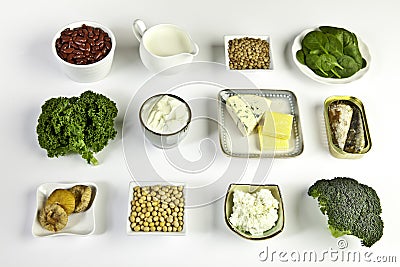 Food sources of calcium Stock Photo