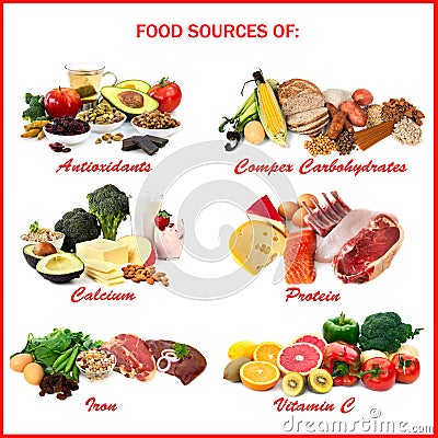 Food Sources of Nutrients Stock Photo