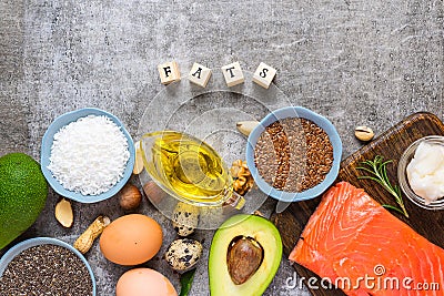 Food sources of omega 3 and unsaturated healthy fats. Concept of healthy food. keto or ketogenic diet Stock Photo