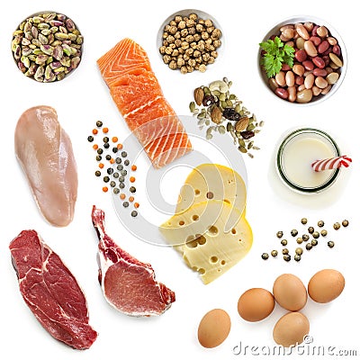 Food Sources of Protein Isolated Top View Stock Photo