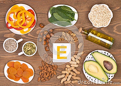 Food sources of vitamin E Stock Photo