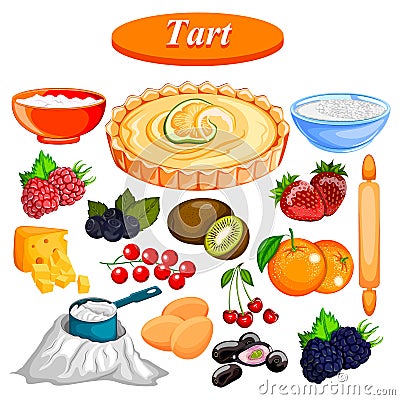 Food and Spice ingredient for fruit Tart Vector Illustration