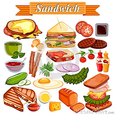 Food and Spice ingredient for Sandwich Vector Illustration