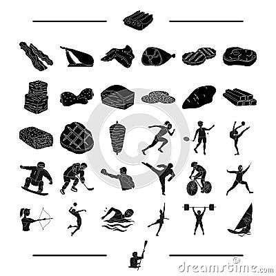 Food, sports, jealous and other web icon in black style.mittens, boat, cyclist icons in set collection. Vector Illustration