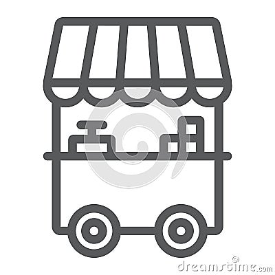 Food stall line icon, kiosk and stand, street food sign, vector graphics, a linear pattern on a white background. Vector Illustration