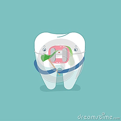 Food stuck in brace tooth, dental concept design Vector Illustration