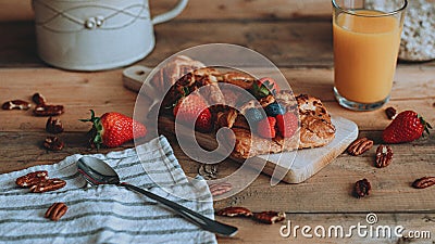 Food styling sweet pastry with fruit on the wooden planks Stock Photo