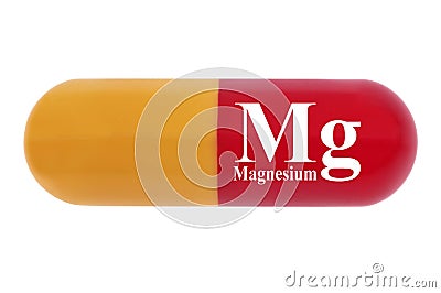 Food supplement concept with a magnesium capsule close-up on white background Stock Photo