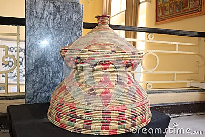 food-table made of basket work, peculiar to Ethiopia Editorial Stock Photo