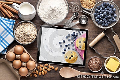 ipad Tablet Food Tablet Baking Cooking Background Stock Photo