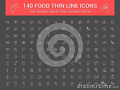 140 food thin line icons set. Vector illustration Vector Illustration