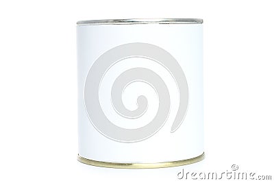 Food tin with white label Stock Photo