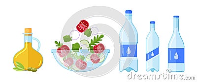 Dietary food, salad from farmers ecologically clean natural products. Vector Illustration