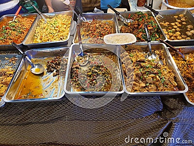 Food trays of traditional Thai dishes Stock Photo